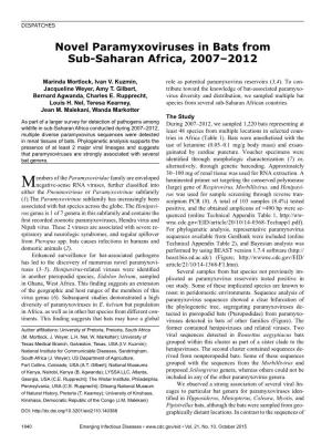 Novel Paramyxoviruses in Bats from Sub-Saharan Africa, 2007–2012