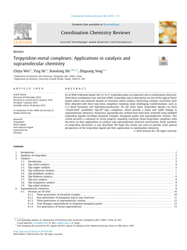 Terpyridine-Metal Complexes: Applications in Catalysis and Supramolecular Chemistry