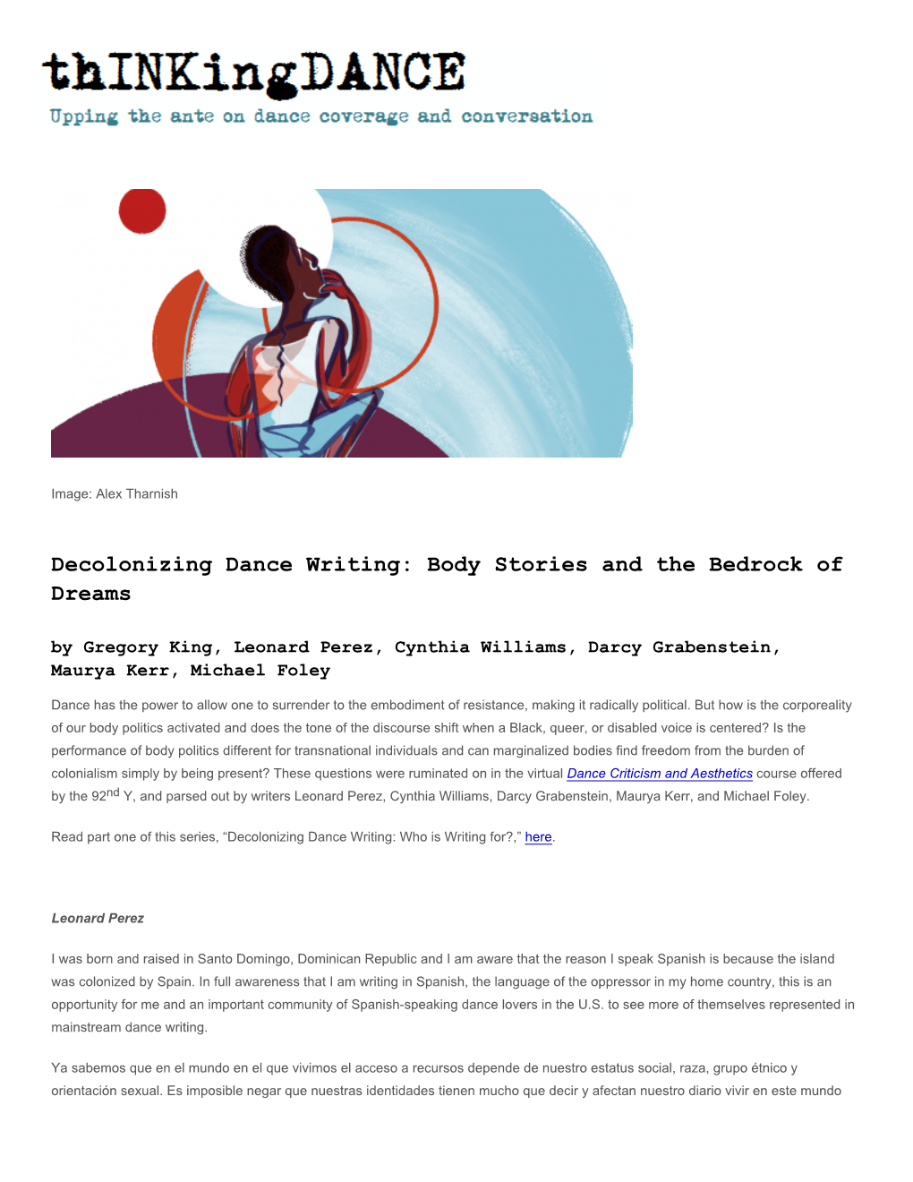 Decolonizing Dance Writing: Body Stories and the Bedrock of Dreams by Gregory King, Leonard Perez, Cynthia Williams, Darcy Grabenstein, Maurya Kerr, Michael Foley