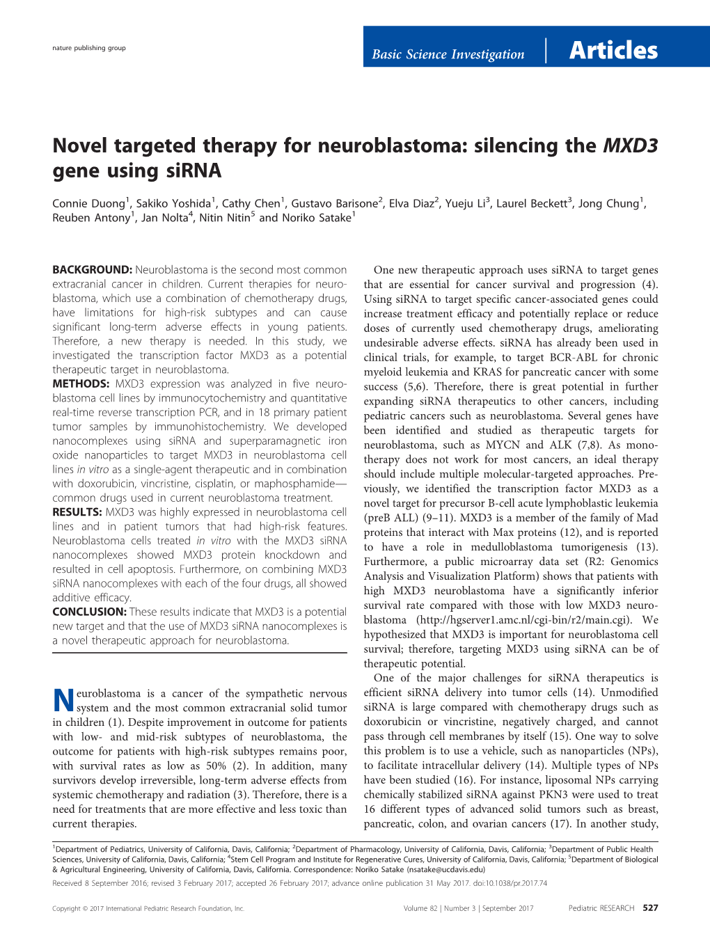 Novel Targeted Therapy for Neuroblastoma: Silencing the MXD3 Gene Using Sirna