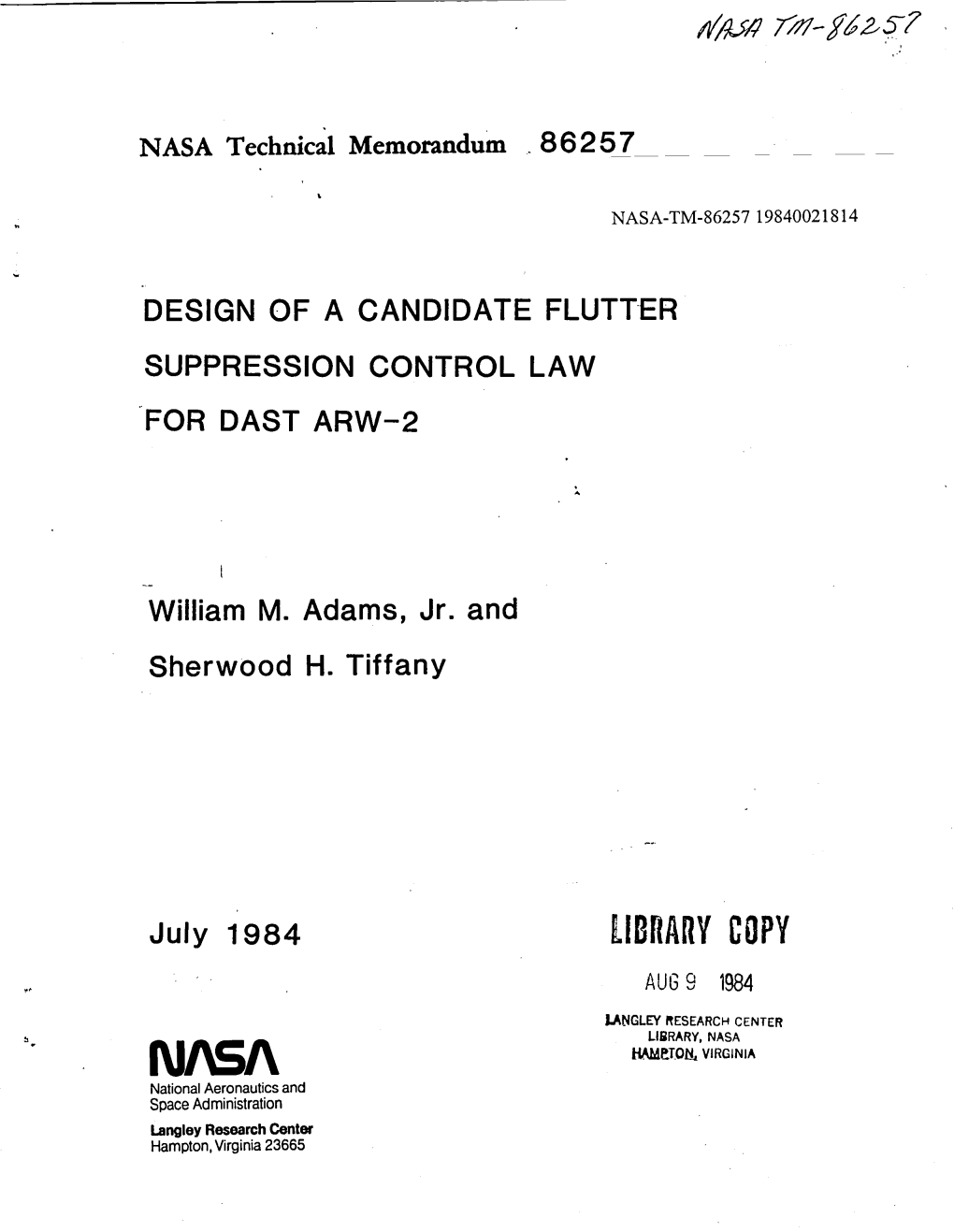 Designof a Candidateflutter Suppression Control Law for Dast Arw-2