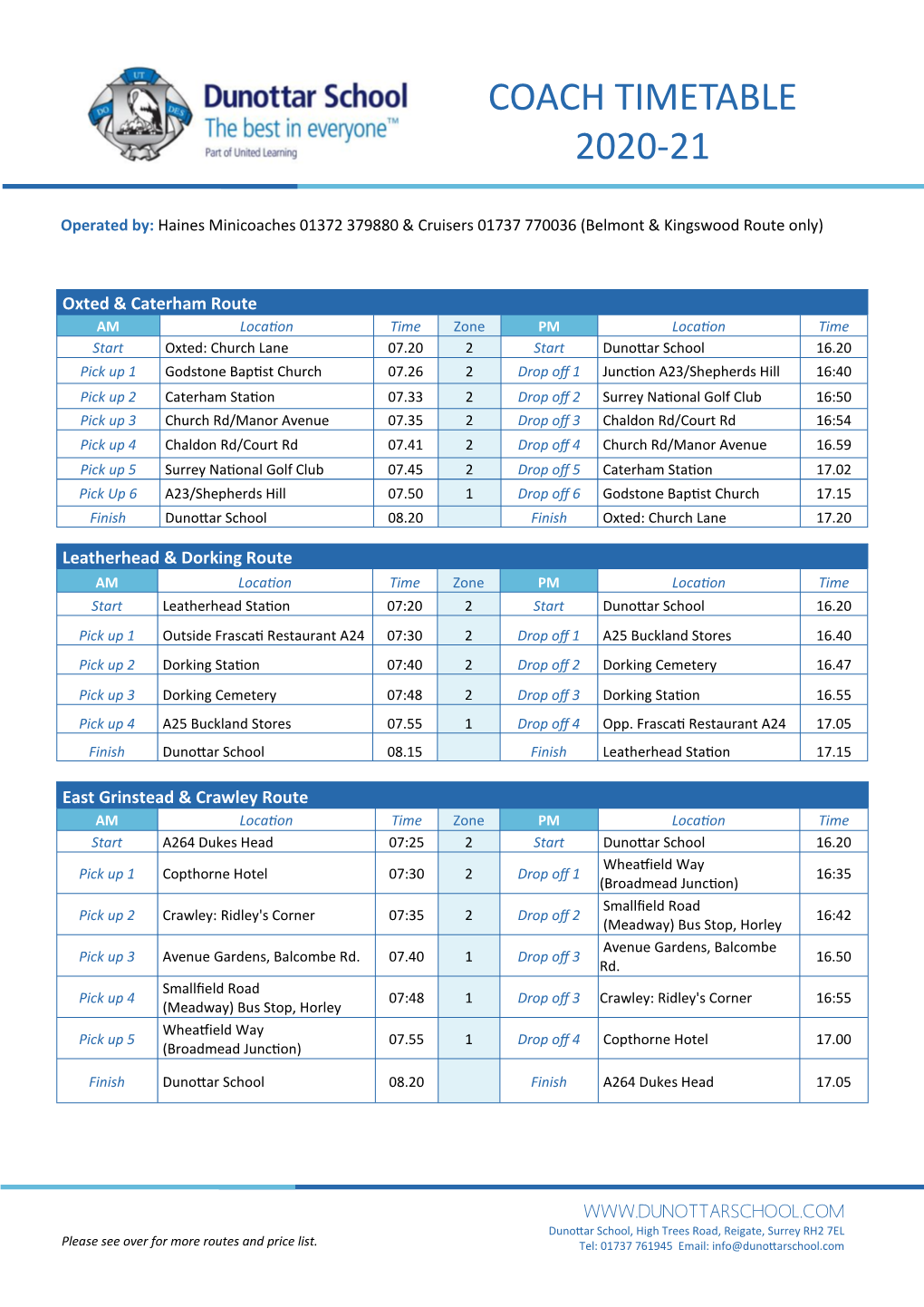 Coach Timetable 2020-21