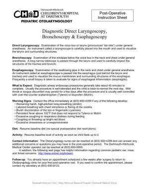 Diagnostic Direct Laryngoscopy, Bronchoscopy & Esophagoscopy