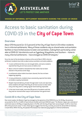 Access to Basic Sanitation During COVID-19 in Thecity of Cape Town