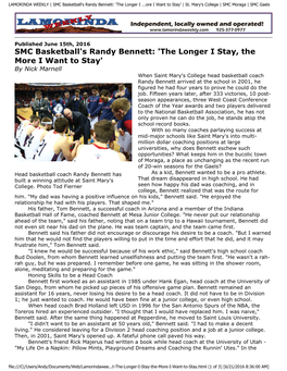 SMC Basketball's Randy Bennett: 'The Longer I Stay, the More I Want to Stay' | St. Mary's
