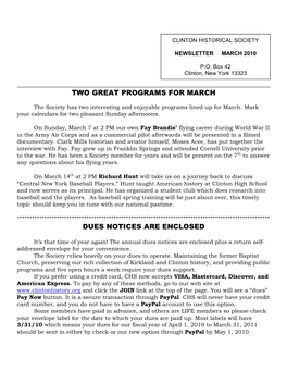 Two Great Programs for March Dues Notices Are