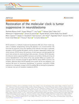 Restoration of the Molecular Clock Is Tumor Suppressive in Neuroblastoma