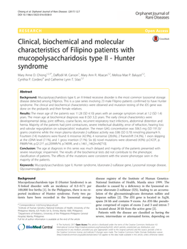 Clinical, Biochemical and Molecular Characteristics of Filipino Patients with Mucopolysaccharidosis Type II - Hunter Syndrome Mary Anne D