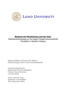 Between the Plentifulness and the Void: Historical Anthropology on the Uyghur People's Environmental Perception in Southern Xinjiang