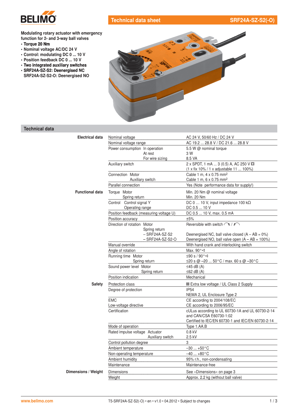 Technical Data Sheet SRF24A-SZ-S2(-O)