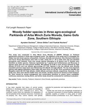 Woody Fodder Species in Three Agro-Ecological Parklands of Arba Minch Zuria Woreda, Gamo Gofa Zone, Southern Ethiopia