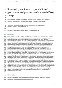 Seasonal Dynamics and Repeatability of Gastrointestinal Parasite Burdens in Wild Soay Sheep