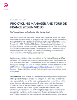 Pro Cycling Manager and Tour De France 2014 in Video!
