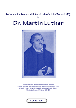 Preface to the Complete Edition of Luther's Latin Works (1545) by Dr