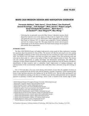 Mars 2020 Mission Design and Navigation Overview Aas 19