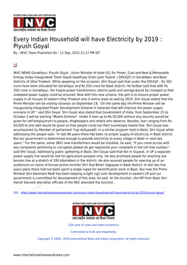 Piyush Goyal by : INVC Team Published on : 11 Sep, 2015 11:17 PM IST
