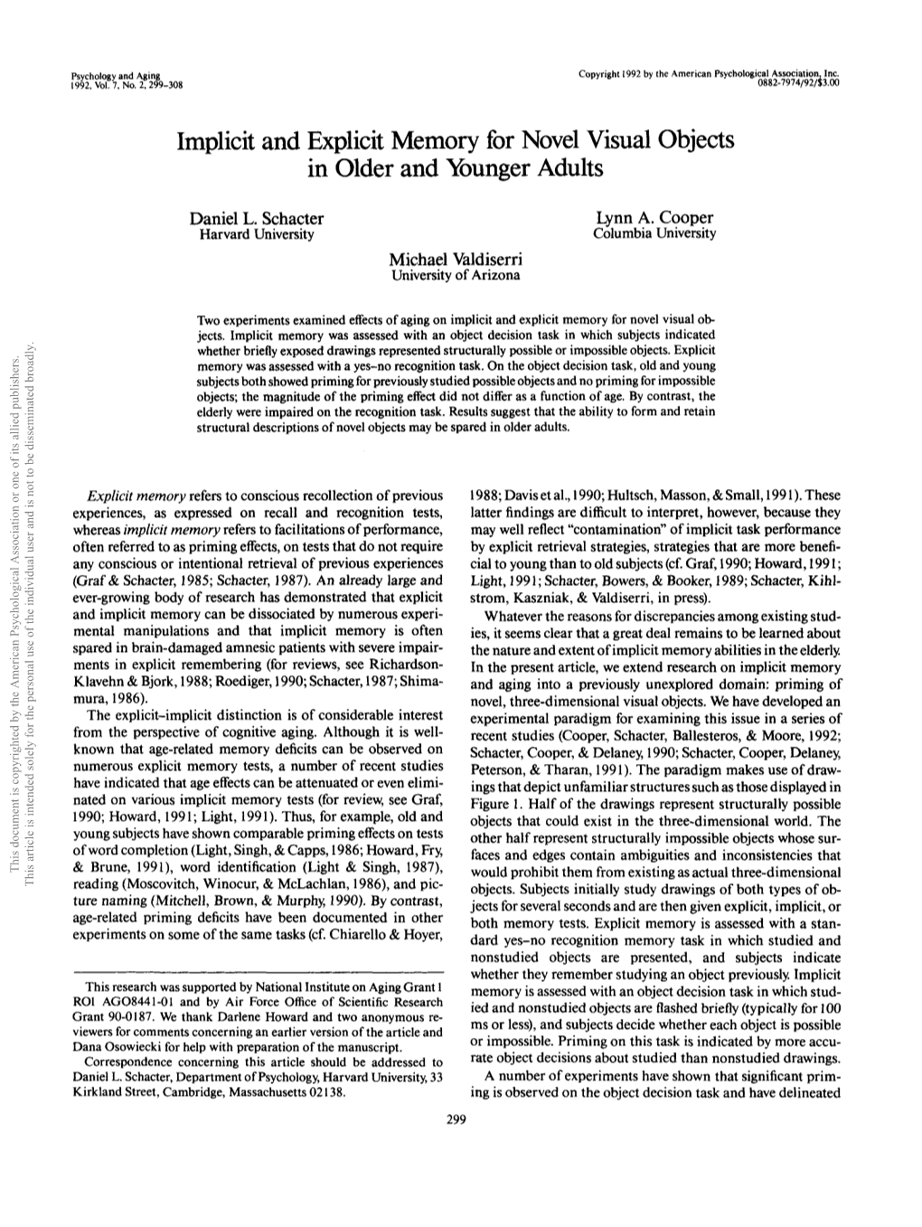 Implicit and Explicit Memory for Novel Visual Objects in Older and \Bunger Adults