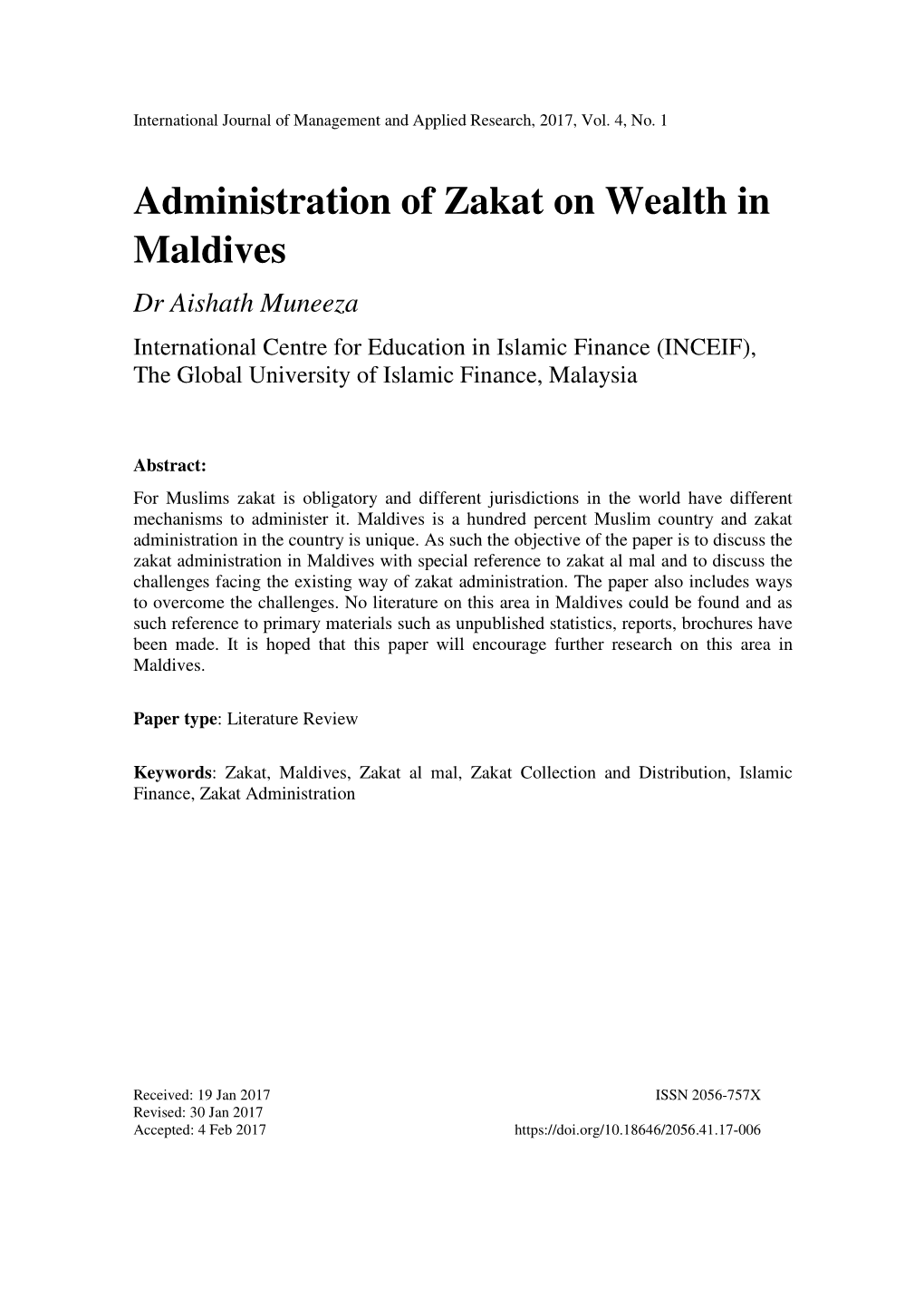 Administration of Zakat on Wealth in Maldives