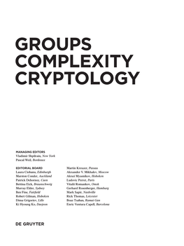 Groups Complexity Cryptology
