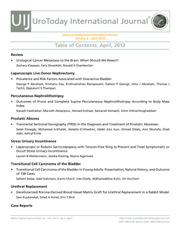 Urotoday International Journal Volume 5 - April 2012 Table of Contents: April, 2012