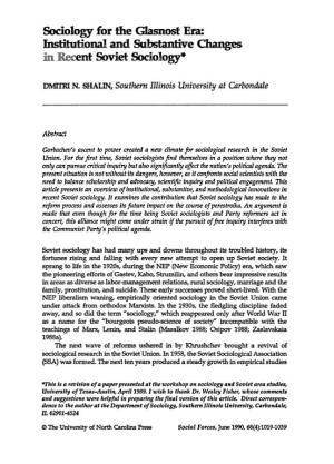 Sociology for the Glasnost Em Lhsth~Onalland Substantive Changes Ent Aviet Sociobogy+