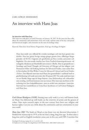 An Interview with Hans Joas