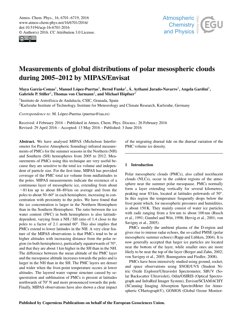 Measurements of Global Distributions of Polar Mesospheric Clouds During 2005–2012 by MIPAS/Envisat