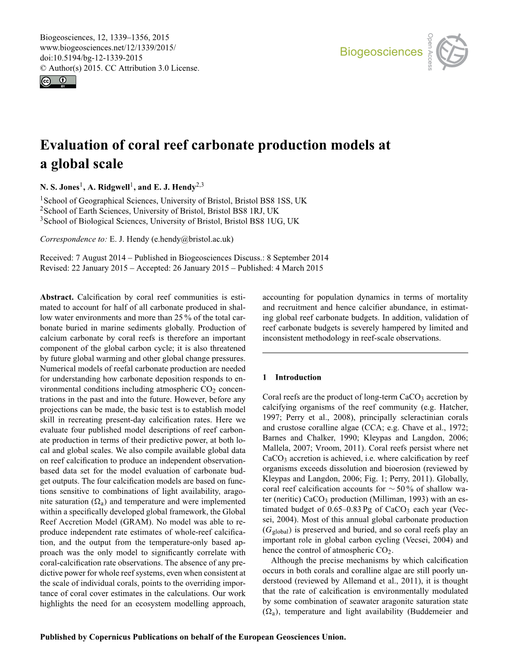 Evaluation of Coral Reef Carbonate Production Models at a Global Scale