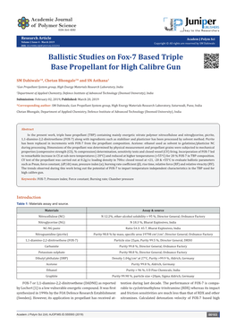 Ballistic Studies on Fox-7 Based Triple Base Propellant for High Calibre Gun