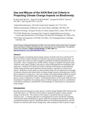 Use and Misuse of the IUCN Red List Criteria in Projecting Climate Change Impacts on Biodiversity
