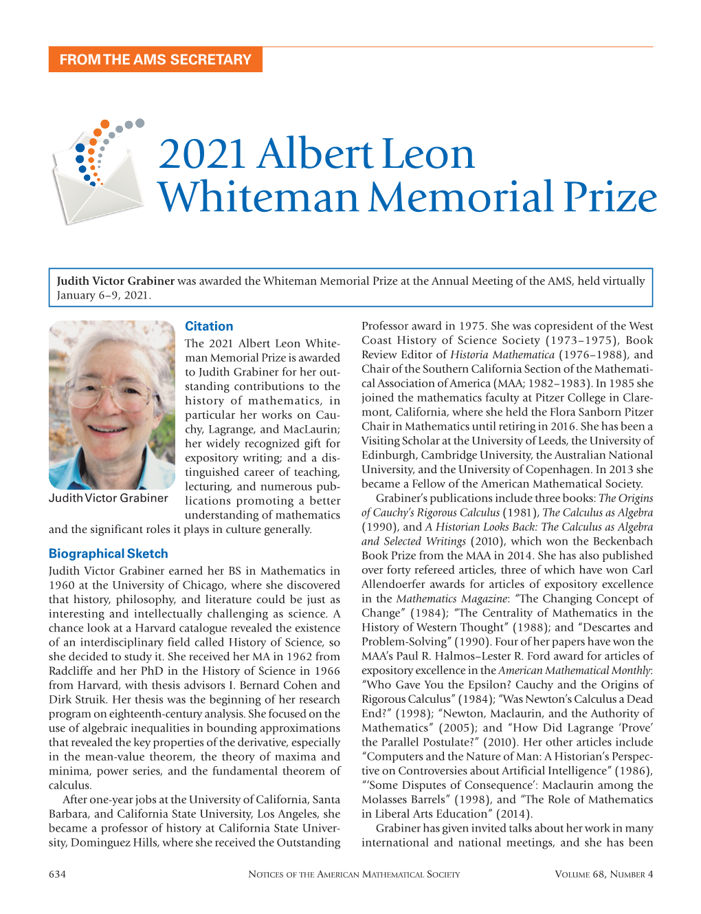 2021 Albert Leon Whiteman Memorial Prize