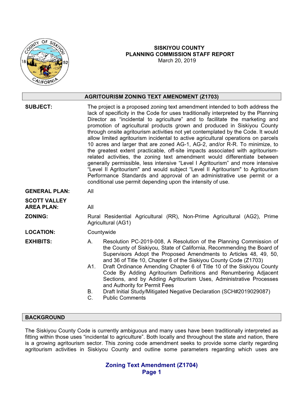 Zoning Text Amendment (Z1704) Page 1