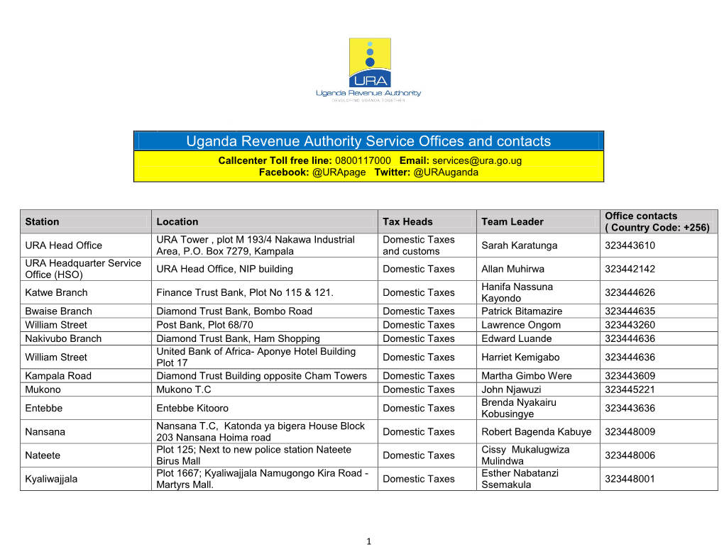 Uganda Revenue Authority Service Offices and Contacts