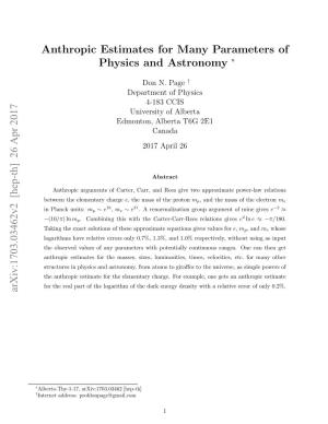Anthropic Estimates for Many Parameters of Physics and Astronomy