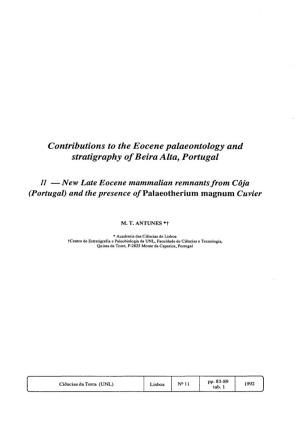 Contributions to the Eocene Palaeontology and Stratigraphy of B Eira Alta, Portugal
