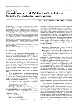 Comprehensive Survey of Ipv6 Transition Technologies: a Subjective Classiﬁcation for Security Analysis