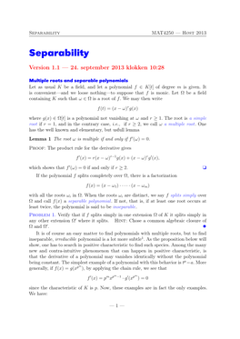 Separability MAT4250 — Høst 2013