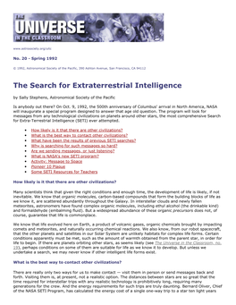 The Search for Extraterrestrial Intelligence by Sally Stephens, Astronomical Society of the Pacific