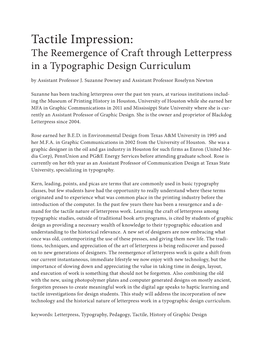 Tactile Impression: the Reemergence of Craft Through Letterpress in a Typographic Design Curriculum by Assistant Professor J