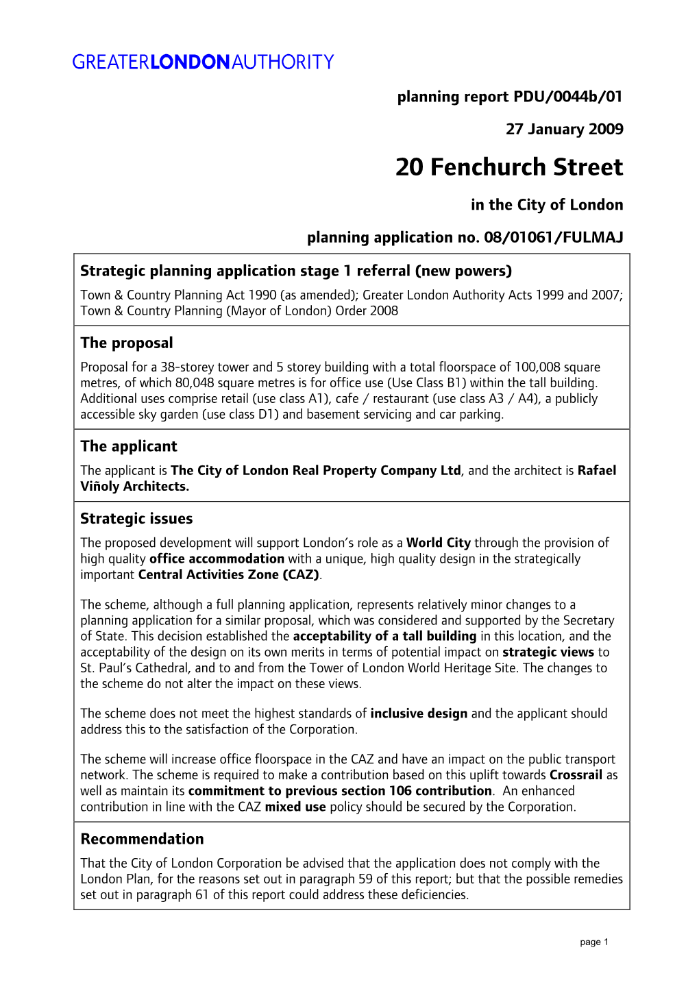 20 Fenchurch Street in the City of London Planning Application No