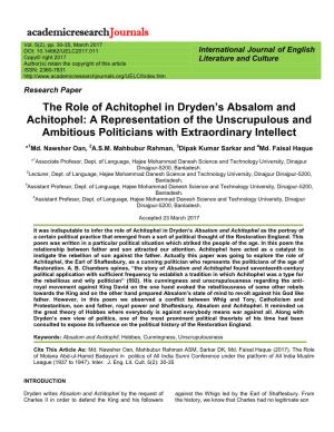The Role of Achitophel in Dryden's Absalom and Achitophel