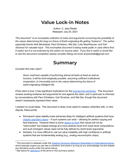Value Lock-In Notes 2021 (Public Version)