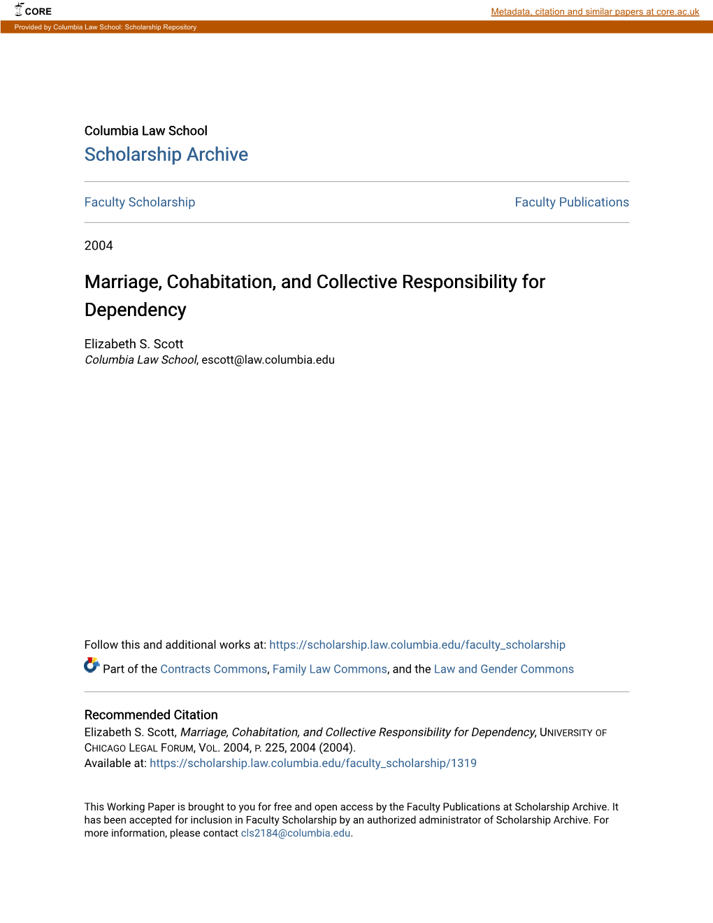 Marriage, Cohabitation, and Collective Responsibility for Dependency