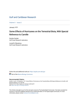 Some Effects of Hurricanes on the Terrestrial Biota, with Special Reference to Camille