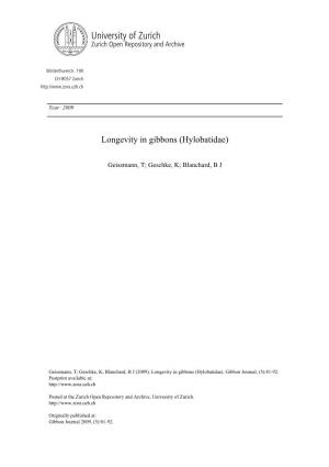 'Longevity in Gibbons (Hylobatidae)'
