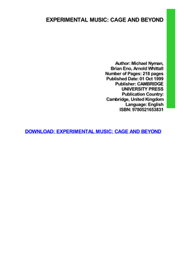 Experimental Music: Cage and Beyond Download Free
