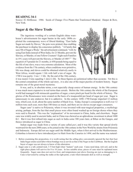 Reading 34-1: Sugar & the Slave Trade