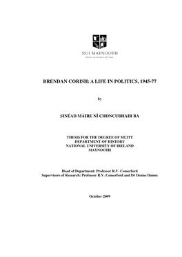 Brendan Corish: a Life in Politics, 1945-77
