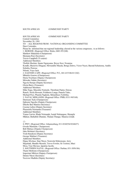 NATIONAL ORGANISING COMMITTEE Dear Comrades, Please Be Informed That Our Regional Leadership, Elected at the Various Congresses, -Is As Follows: 1