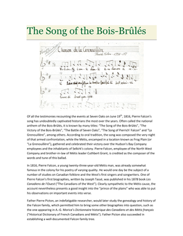 The Song of the Bois-Brûlés